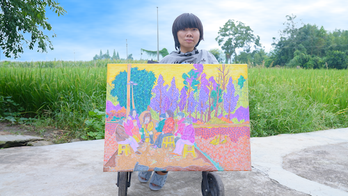 残障画家思琪展示原创公益画作